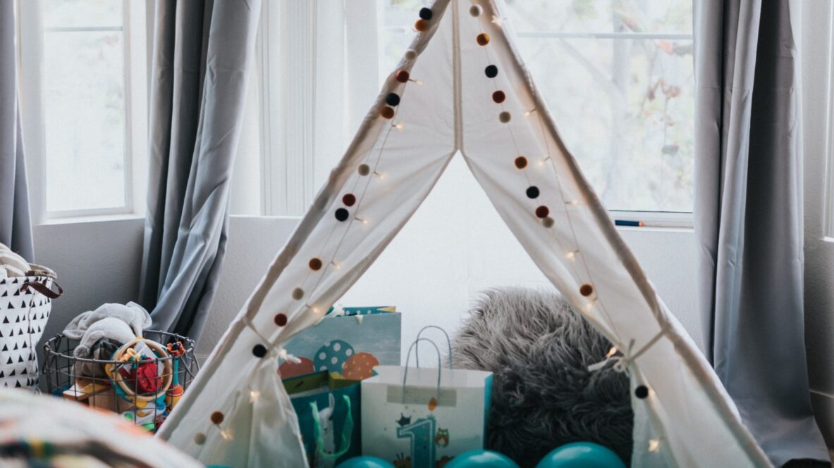 A tipi tent in a children's room